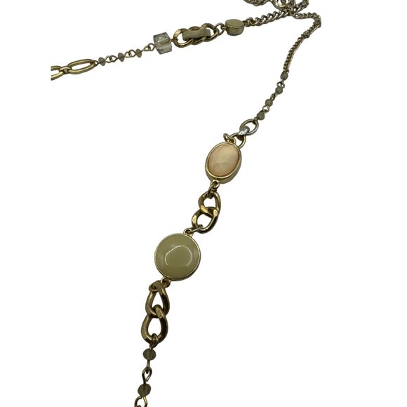 Vintage Loft Necklace Beaded Gold Tone Crystal Opaque Clear 34 inch - Picture 3 of 5